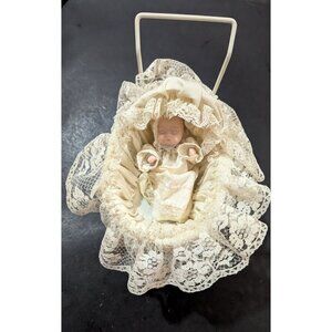 Decor & More Lace Baby Doll Cradle With Miniature Doll - Vintage  Nursery Decor
